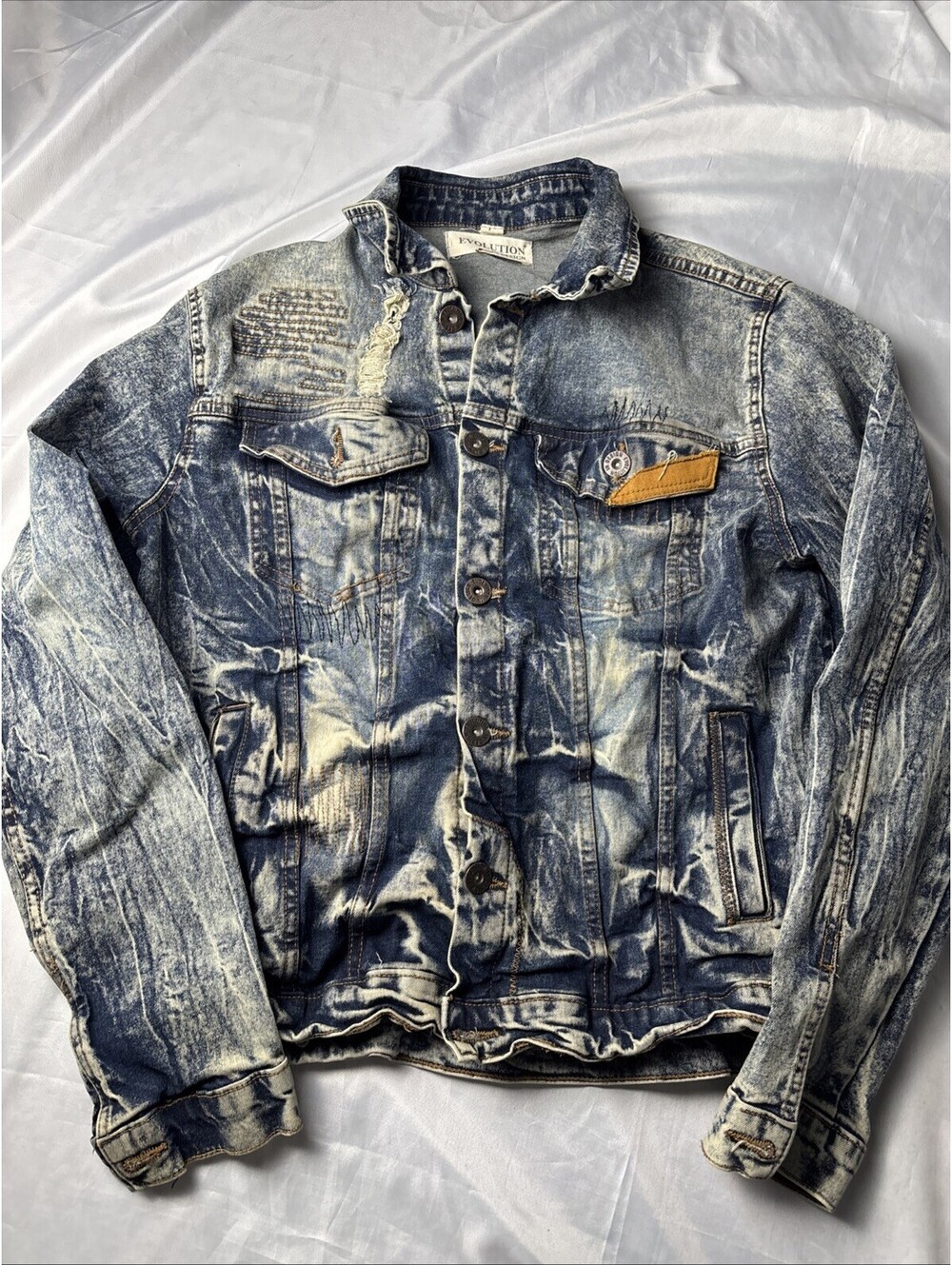 Men's Acid Wash Denim Jacket with Distressed Details